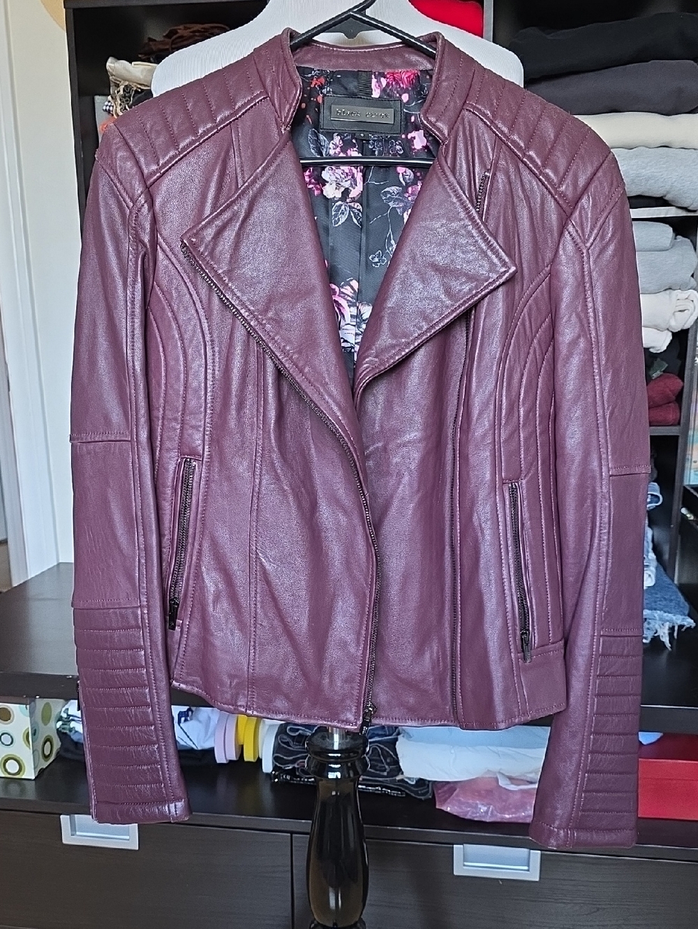 Black Rivet Maroon Leather Moto Jacket